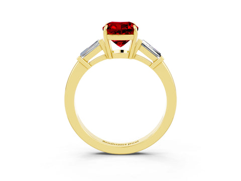 Yellow gold Cushion Cut Cut Diamond Ring with Tapered Baguette Side Stones in Four-Prong Setting_3