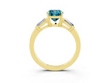 Yellow gold Cushion Cut Cut Diamond Ring with Tapered Baguette Side Stones in Four-Prong Setting_3