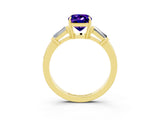 Yellow gold Cushion Cut Cut Diamond Ring with Tapered Baguette Side Stones in Four-Prong Setting_3