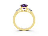 Yellow gold Cushion Cut Cut Diamond Ring with Tapered Baguette Side Stones in Four-Prong Setting_3