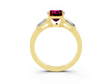 Yellow gold Cushion Cut Cut Diamond Ring with Tapered Baguette Side Stones in Four-Prong Setting_3