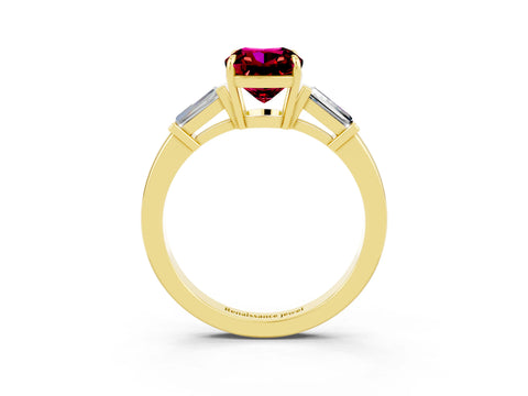 Yellow gold Cushion Cut Cut Diamond Ring with Tapered Baguette Side Stones in Four-Prong Setting_3