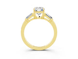 Yellow gold Cushion Cut Cut Diamond Ring with Tapered Baguette Side Stones in Four-Prong Setting_3