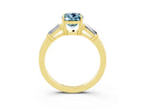 Yellow gold Cushion Cut Cut Diamond Ring with Tapered Baguette Side Stones in Four-Prong Setting_3