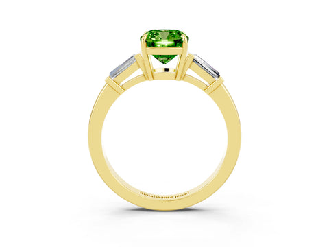 Yellow gold Cushion Cut Cut Diamond Ring with Tapered Baguette Side Stones in Four-Prong Setting_3