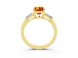 Yellow gold Cushion Cut Cut Diamond Ring with Tapered Baguette Side Stones in Four-Prong Setting_3