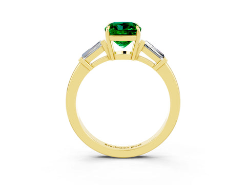 Yellow gold Cushion Cut Cut Diamond Ring with Tapered Baguette Side Stones in Four-Prong Setting_3