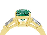 Yellow gold Cushion Cut Cut Diamond Ring with Tapered Baguette Side Stones in Four-Prong Setting_4