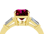 Yellow gold Cushion Cut Cut Diamond Ring with Tapered Baguette Side Stones in Four-Prong Setting_4