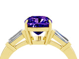 Yellow gold Cushion Cut Cut Diamond Ring with Tapered Baguette Side Stones in Four-Prong Setting_4