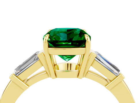 Yellow gold Cushion Cut Cut Diamond Ring with Tapered Baguette Side Stones in Four-Prong Setting_4