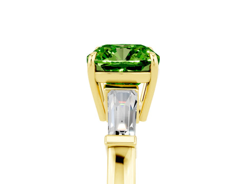 Yellow gold Cushion Cut Cut Diamond Ring with Tapered Baguette Side Stones in Four-Prong Setting_5