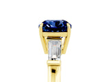 Yellow gold Cushion Cut Cut Diamond Ring with Tapered Baguette Side Stones in Four-Prong Setting_5