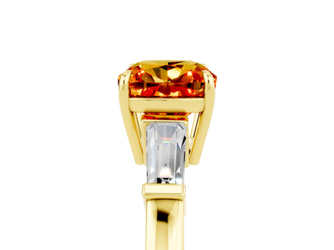 Yellow gold Cushion Cut Cut Diamond Ring with Tapered Baguette Side Stones in Four-Prong Setting_5
