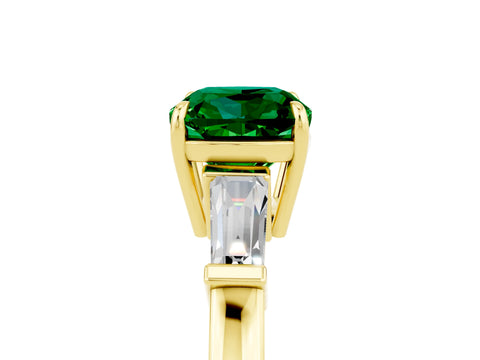 Yellow gold Cushion Cut Cut Diamond Ring with Tapered Baguette Side Stones in Four-Prong Setting_5