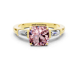Yellow gold Cushion Cut Cut Diamond Ring with Tapered Baguette Side Stones in Four-Prong Setting