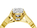 Yellow gold Cushion Cut Cut Diamond Twisted Band with Milgrain Pave Setting and Four-Prong Setting_10