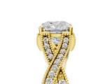 Yellow gold Cushion Cut Cut Diamond Twisted Band with Milgrain Pave Setting and Four-Prong Setting_11