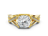 Yellow gold Cushion Cut Cut Diamond Twisted Band with Milgrain Pave Setting and Four-Prong Setting_6