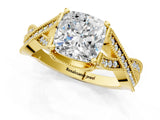 Yellow gold Cushion Cut Cut Diamond Twisted Band with Milgrain Pave Setting and Four-Prong Setting_7