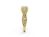 Yellow gold Cushion Cut Cut Diamond Twisted Band with Milgrain Pave Setting and Four-Prong Setting_8