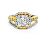 Yellow gold Cushion Cut Cut Halo Pavé Solitaire Ring with Milgrain Band_7