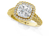 Yellow gold Cushion Cut Cut Halo Pavé Solitaire Ring with Milgrain Band_8