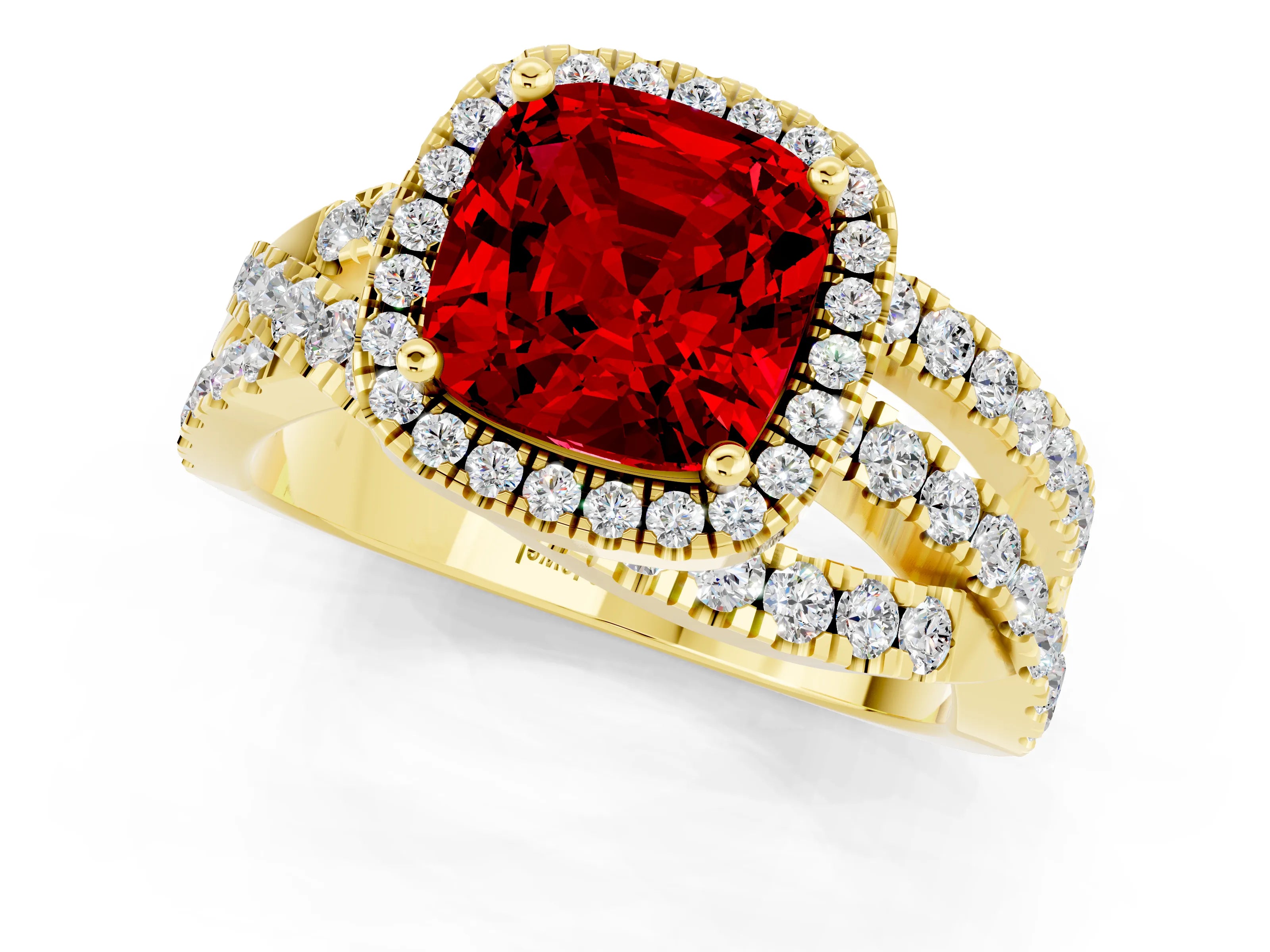 Yellow gold Cushion Cut Cut Halo Split Shank Prong Setting Ring_1