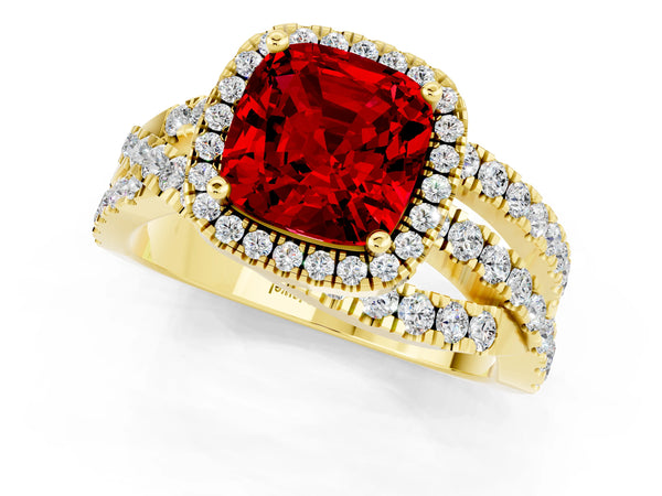 Yellow gold Cushion Cut Cut Halo Split Shank Prong Setting Ring