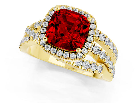 Yellow gold Cushion Cut Cut Halo Split Shank Prong Setting Ring_1