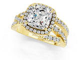 Yellow gold Cushion Cut Cut Halo Split Shank Prong Setting Ring_1