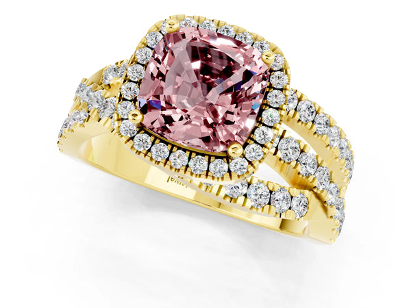 Yellow gold Cushion Cut Cut Halo Split Shank Prong Setting Ring