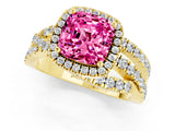 Yellow gold Cushion Cut Cut Halo Split Shank Prong Setting Ring_1