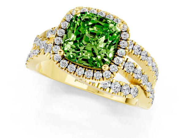 Yellow gold Cushion Cut Cut Halo Split Shank Prong Setting Ring