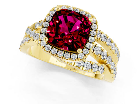 Yellow gold Cushion Cut Cut Halo Split Shank Prong Setting Ring_1