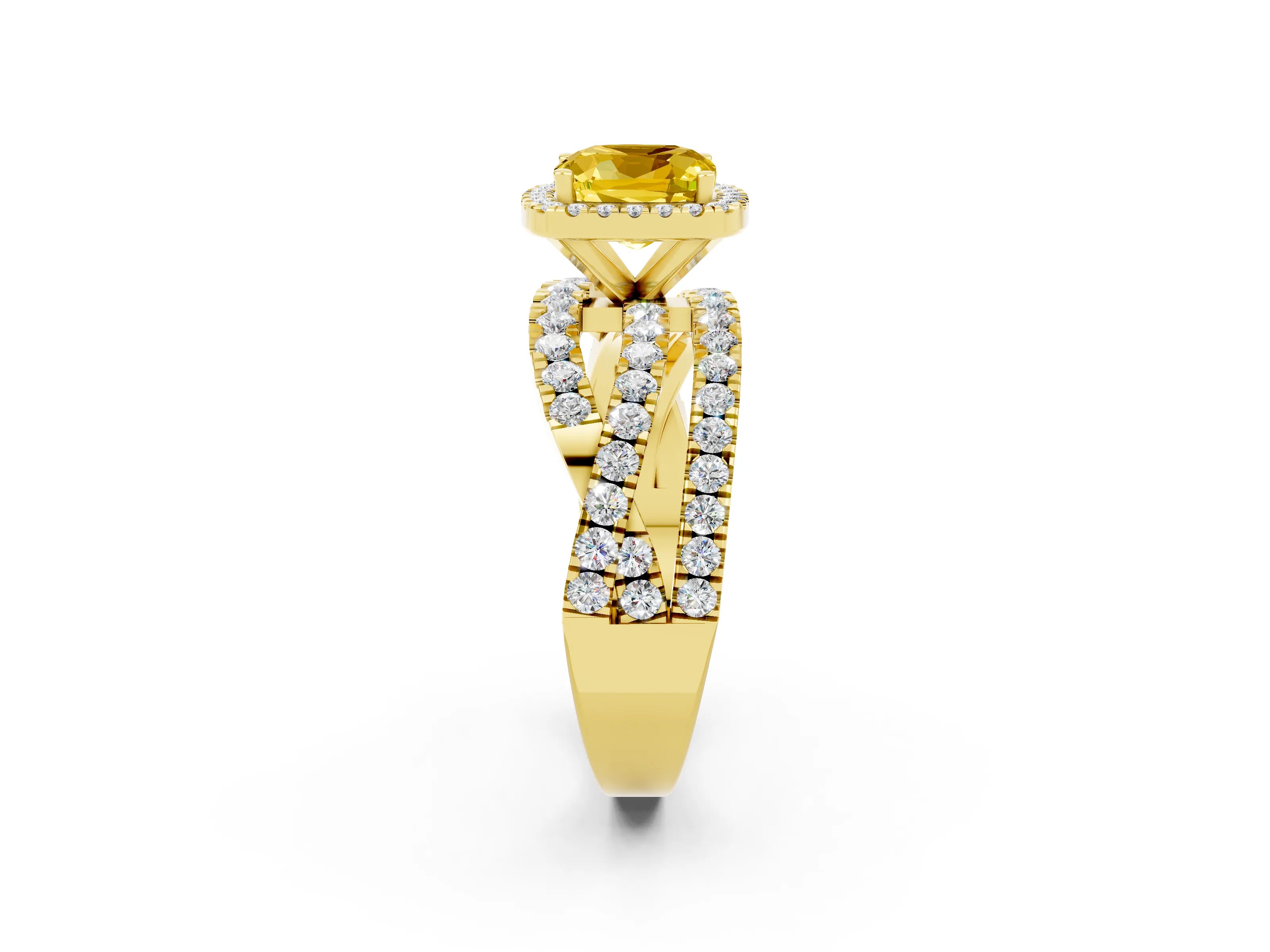 Yellow gold Cushion Cut Cut Halo Split Shank Prong Setting Ring_2