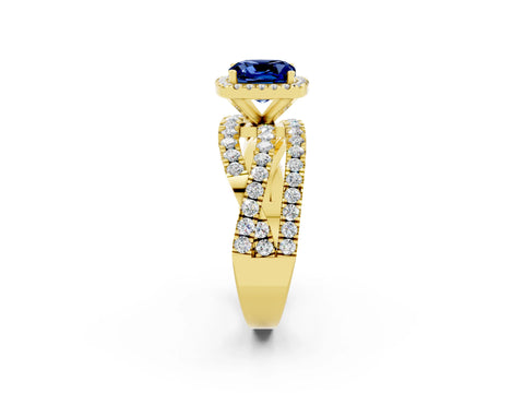 Yellow gold Cushion Cut Cut Halo Split Shank Prong Setting Ring_2