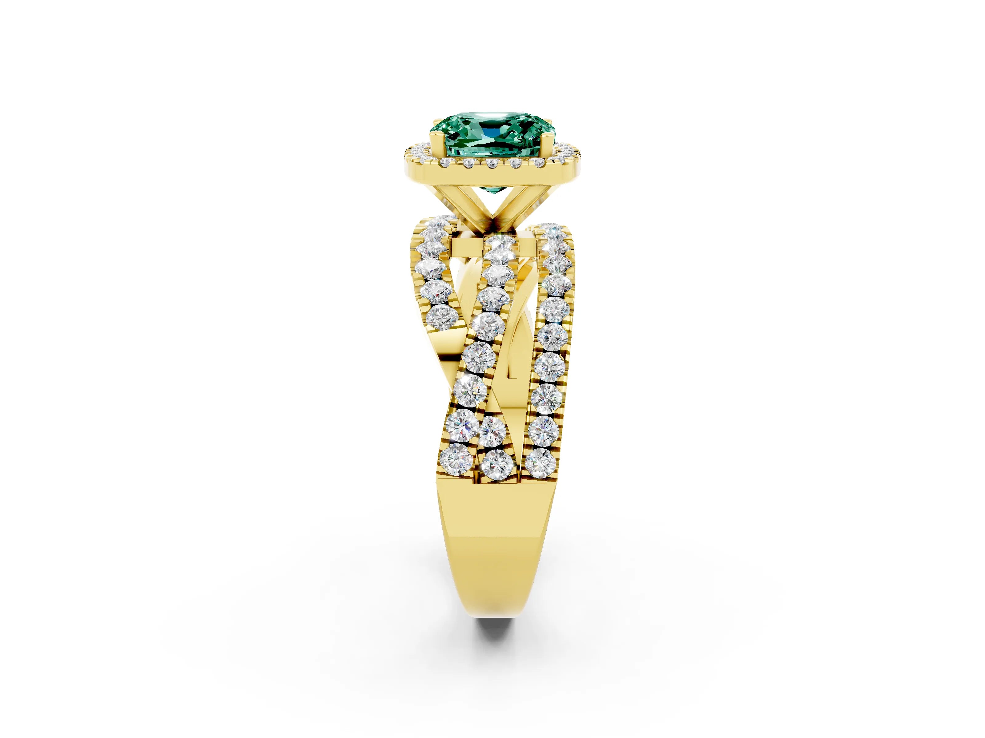 Yellow gold Cushion Cut Cut Halo Split Shank Prong Setting Ring_2