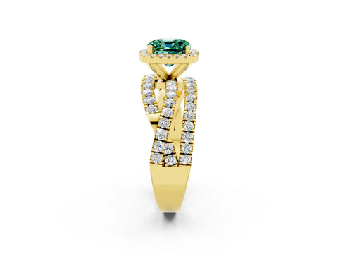 Yellow gold Cushion Cut Cut Halo Split Shank Prong Setting Ring_2
