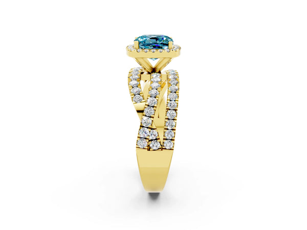 Yellow gold Cushion Cut Cut Halo Split Shank Prong Setting Ring