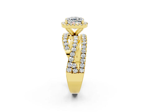 Yellow gold Cushion Cut Cut Halo Split Shank Prong Setting Ring_2