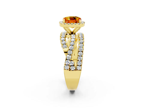 Yellow gold Cushion Cut Cut Halo Split Shank Prong Setting Ring_2