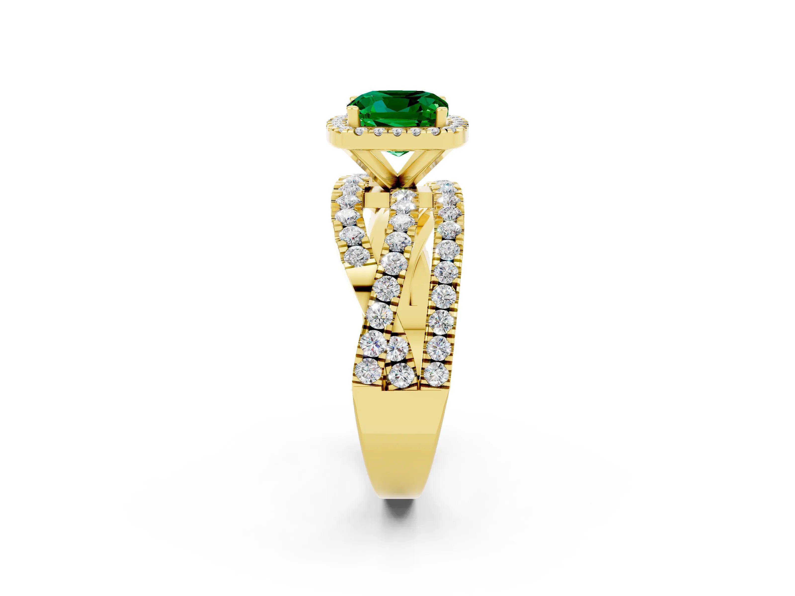 Yellow gold Cushion Cut Cut Halo Split Shank Prong Setting Ring_2