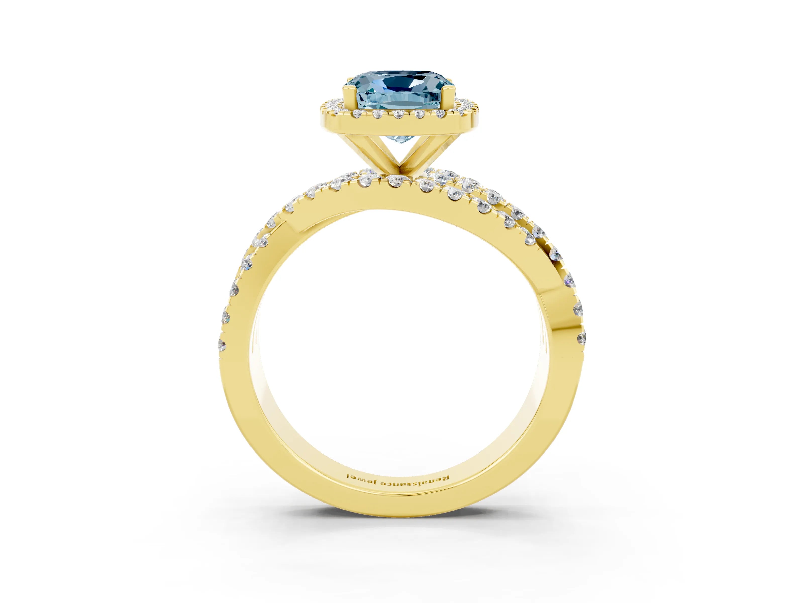 Yellow gold Cushion Cut Cut Halo Split Shank Prong Setting Ring_3