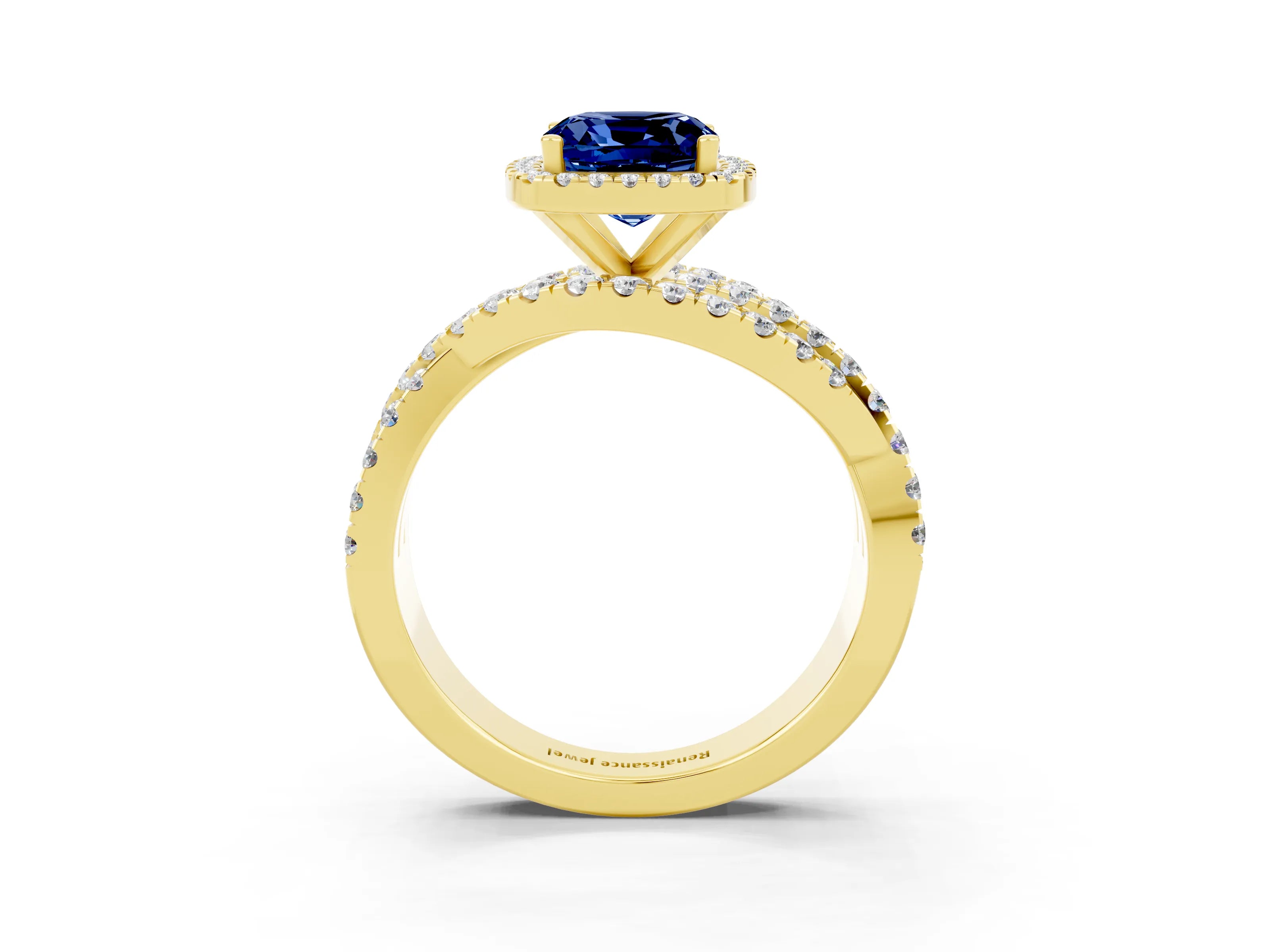 Yellow gold Cushion Cut Cut Halo Split Shank Prong Setting Ring_3
