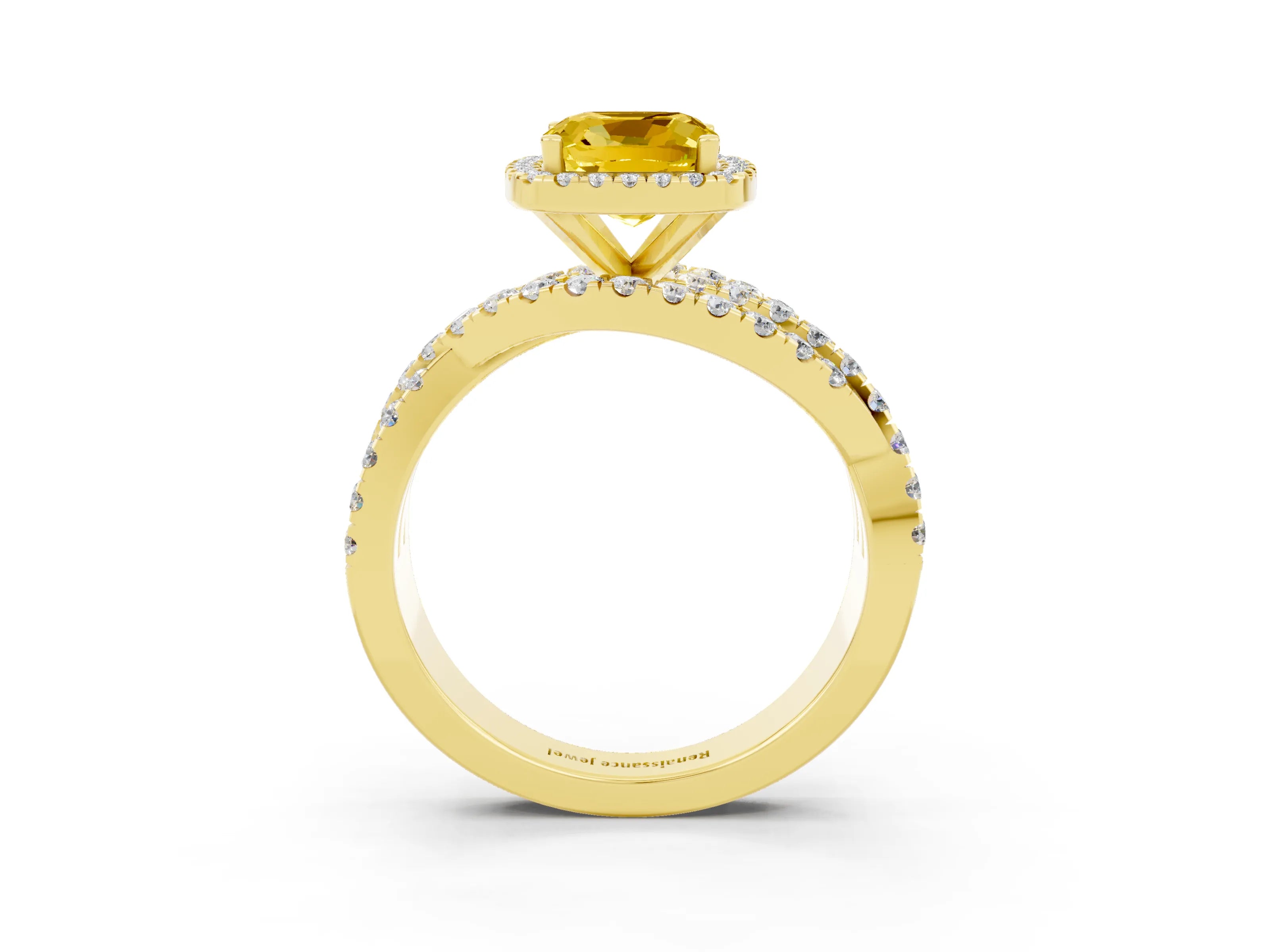 Yellow gold Cushion Cut Cut Halo Split Shank Prong Setting Ring_3