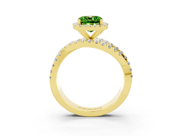Yellow gold Cushion Cut Cut Halo Split Shank Prong Setting Ring