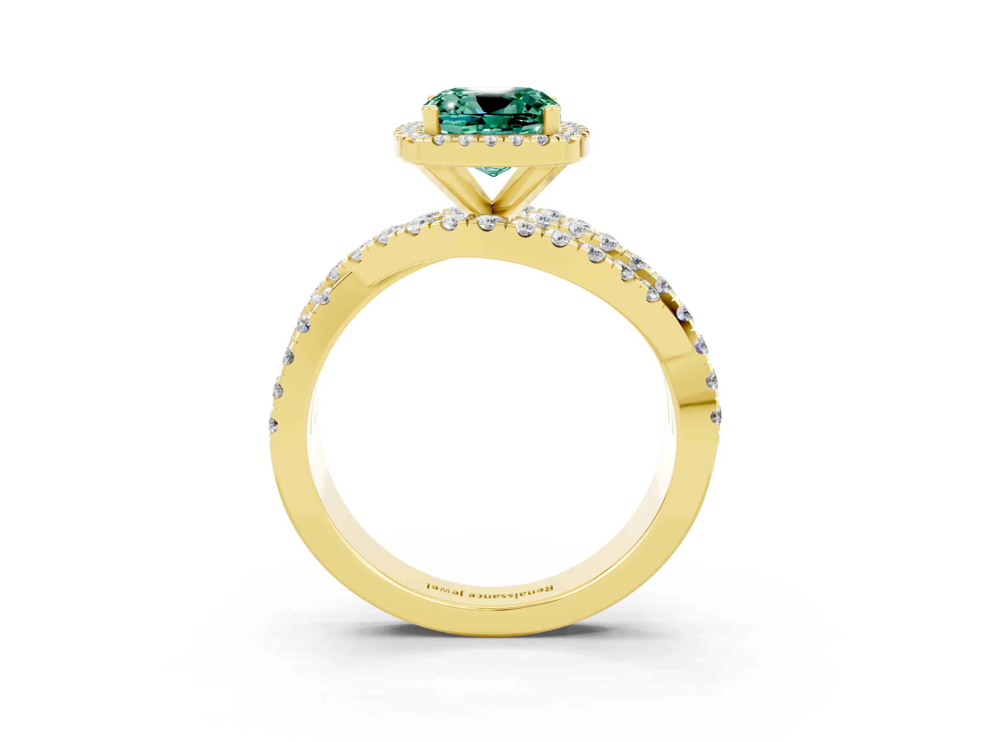 Yellow gold Cushion Cut Cut Halo Split Shank Prong Setting Ring_3