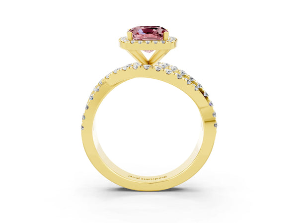 Yellow gold Cushion Cut Cut Halo Split Shank Prong Setting Ring