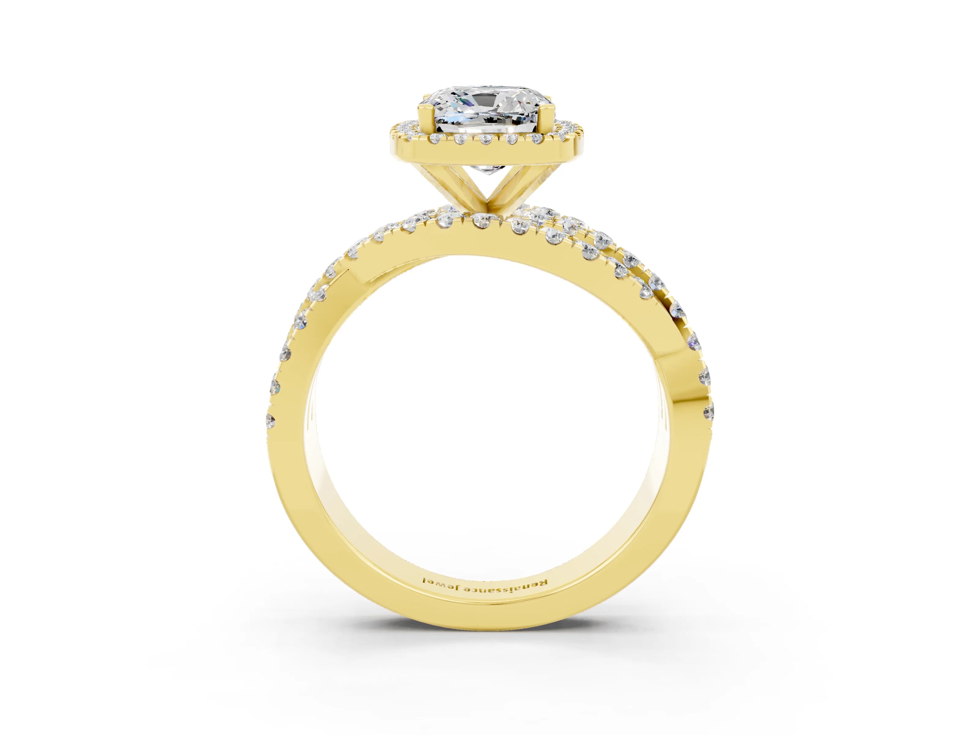 Yellow gold Cushion Cut Cut Halo Split Shank Prong Setting Ring_3